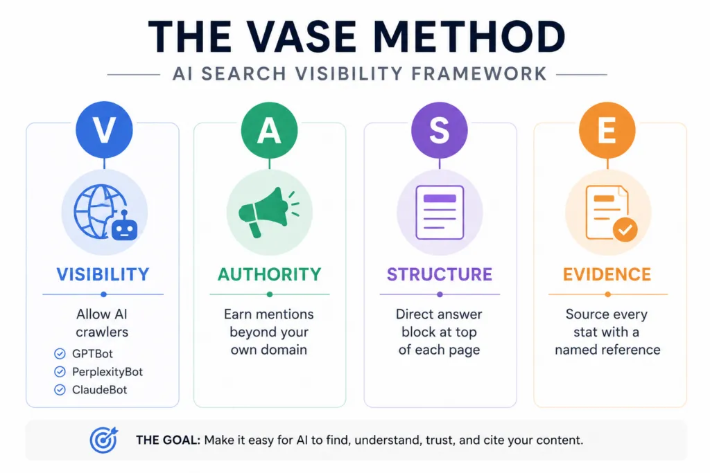 The four pillars of AI search visibility: Visibility, Authority, Structure and Evidence